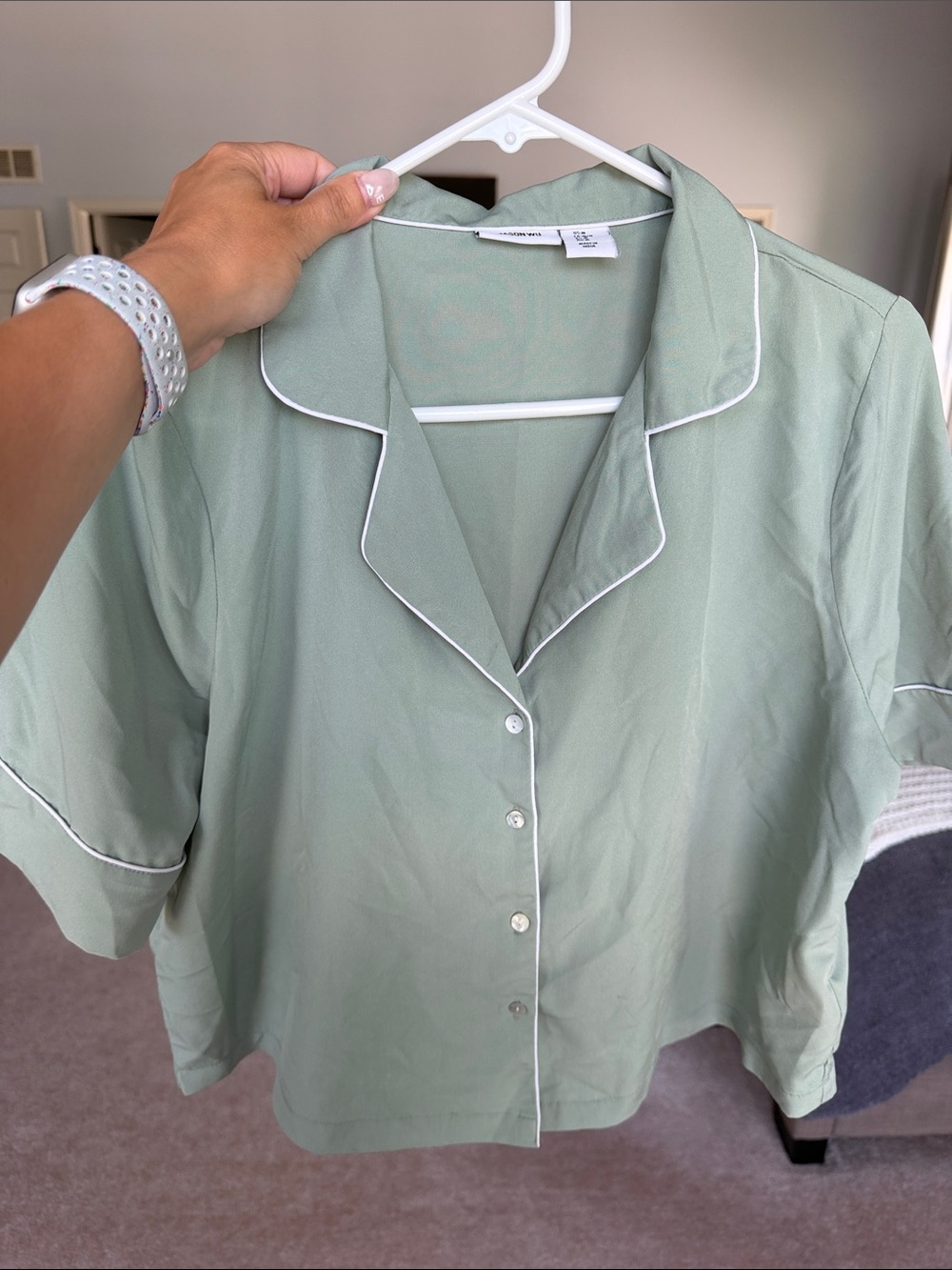 Jason Wu Sage Green Short Sleeve Pajama set with White Piping (Size Medium)